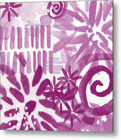 Purple And White Abstract Metal Print featuring the painting Purple Garden - Contemporary Abstract Watercolor Painting by Linda Woods