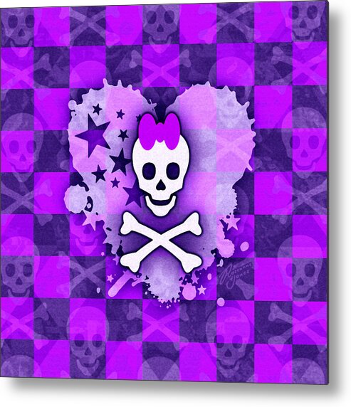 Purple Metal Print featuring the digital art Purple Princess Skull Heart by Roseanne Jones