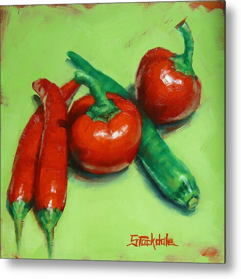 Chillis Metal Print featuring the painting Red Hot Chilli Peppers by Margaret Stockdale