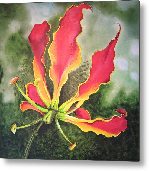Floral Metal Print featuring the painting Red Orchid by Alan Metzger