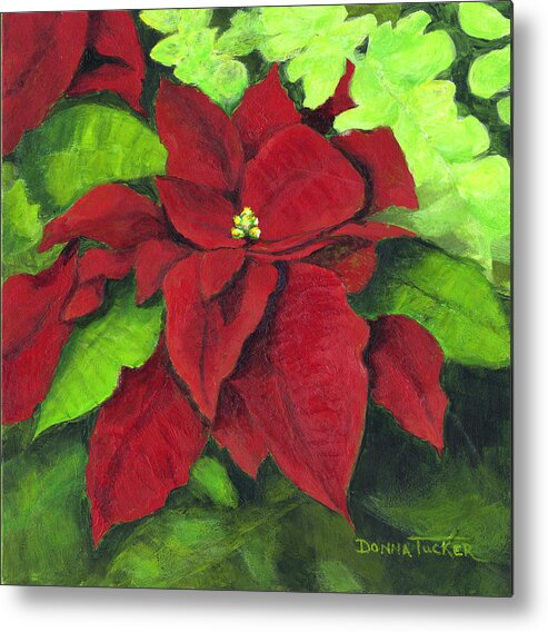 Christmas Flower Metal Print featuring the painting Red Poinsettia by Donna Tucker