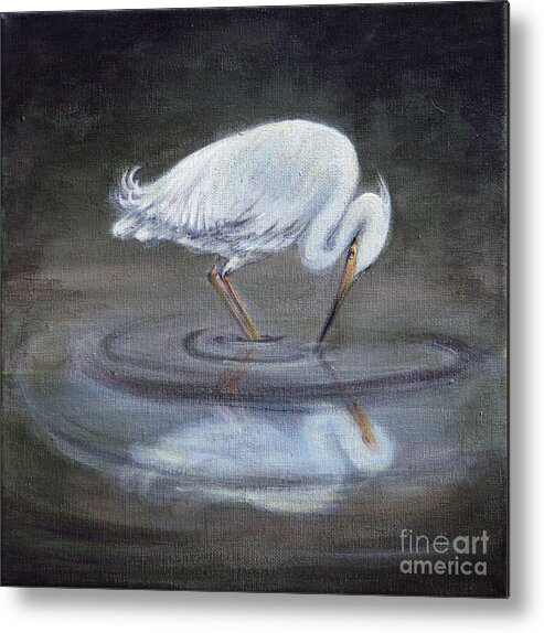 White Egret Metal Print featuring the painting Reflecting by Deborah Smith