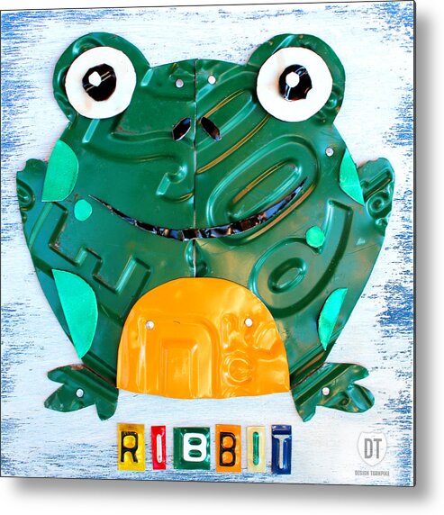 Frog Metal Print featuring the mixed media Ribbit the Frog License Plate Art by Design Turnpike