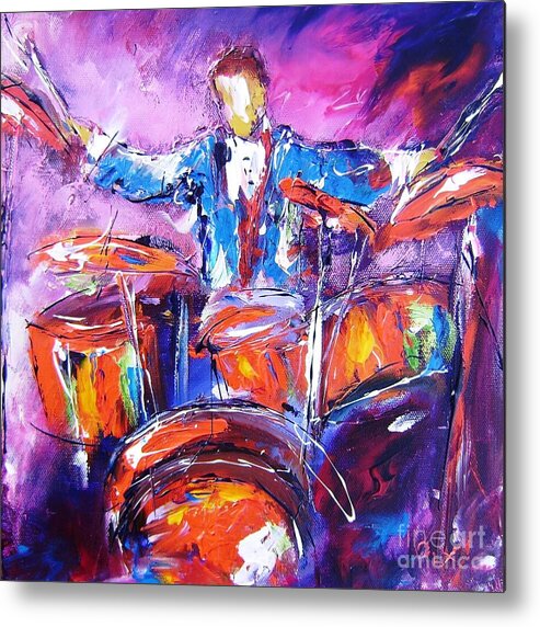 Rock Drummer Metal Print featuring the painting Rock drummer painting available as an art print by Mary Cahalan Lee - aka PIXI