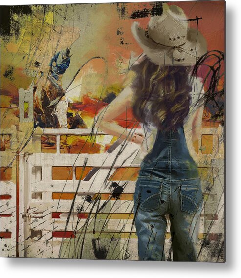Cowgirl Metal Print featuring the painting Rodeo 003 by Corporate Art Task Force