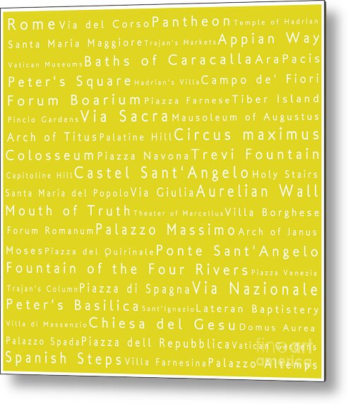 Cities Metal Print featuring the photograph Rome in Words Yellow by Sabine Jacobs