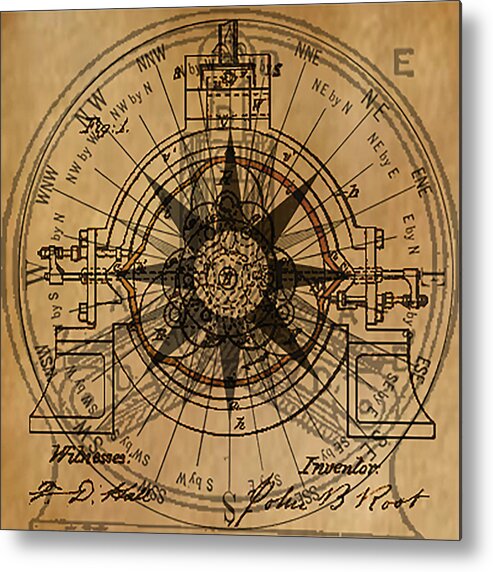 Compass Metal Print featuring the painting Root Patent I by James Hill