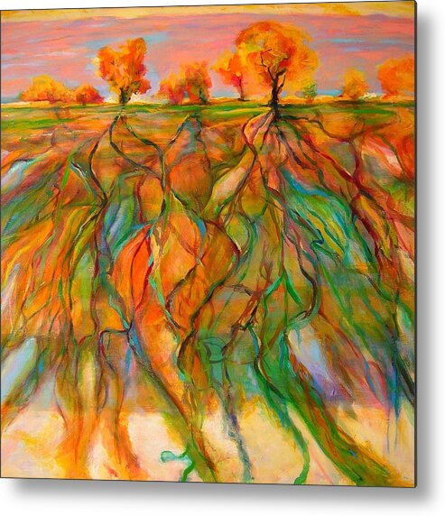 Nature Metal Print featuring the painting Roots by Mary Schiros