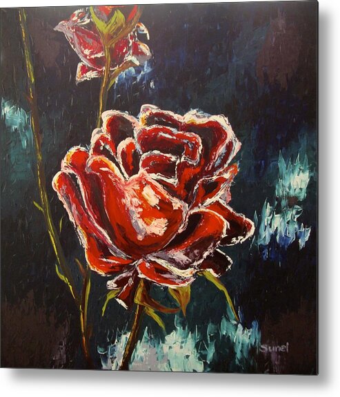 Rose Metal Print featuring the painting Roses are red by Sunel De Lange