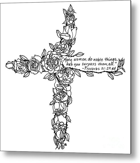 Leigh Eldred Metal Print featuring the mixed media Roses Cross by Leigh Eldred