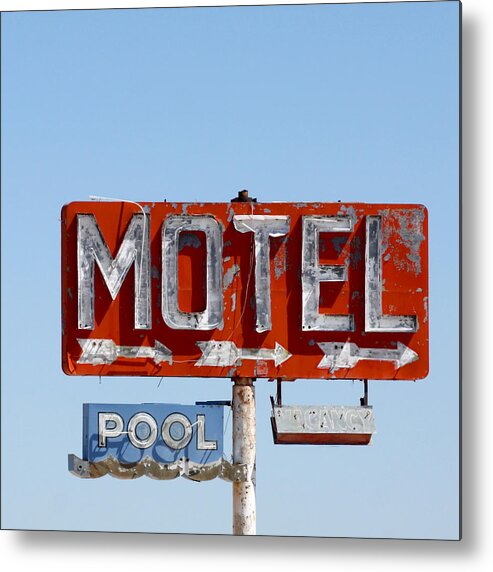 Vintage Signs Metal Print featuring the photograph Route 66 Motel Sign by Art Block Collections