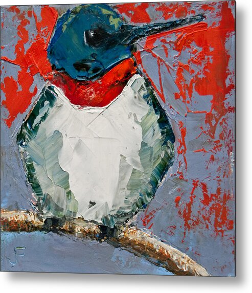 Hummingbird Metal Print featuring the painting Ruby-Throated Hummingbird by Jani Freimann