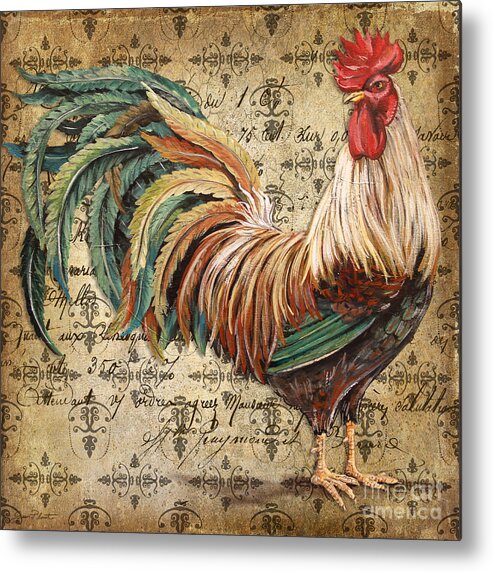 Acrylic Painting Metal Print featuring the painting Rustic Rooster-JP2120 by Jean Plout