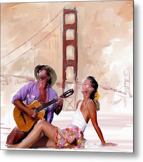 Man Metal Print featuring the painting San Francisco Guitar Man by Rob Smith's