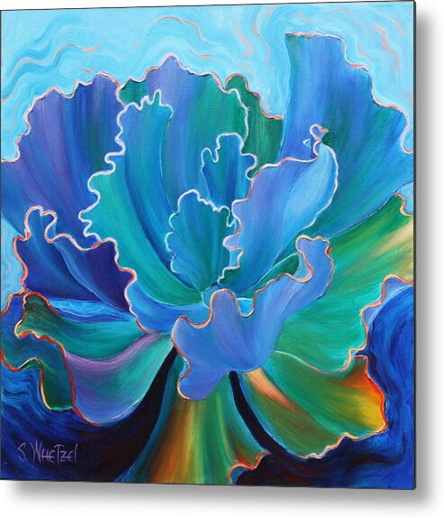 Succulent Metal Print featuring the painting Sapphire Solitaire by Sandi Whetzel