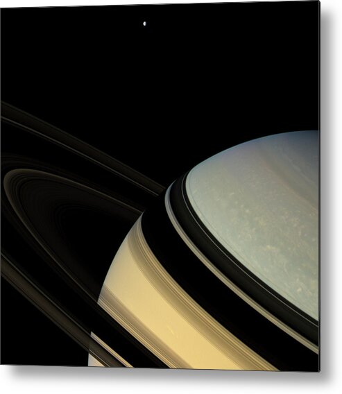 Dione Metal Print featuring the photograph Saturn by Nasa/jpl/ssi/science Photo Library
