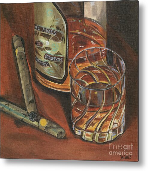 Scotch Metal Print featuring the painting Scotch and Cigars 3 by Debbie DeWitt