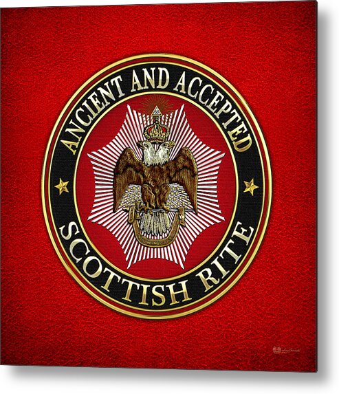 'scottish Rite' Collection By Serge Averbukh Metal Print featuring the digital art Scottish Rite Double-headed Eagle on Red Leather by Serge Averbukh