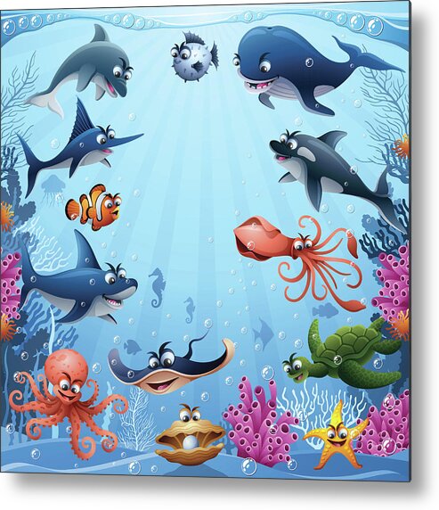 Underwater Metal Print featuring the digital art Sea Animals by Alonzodesign