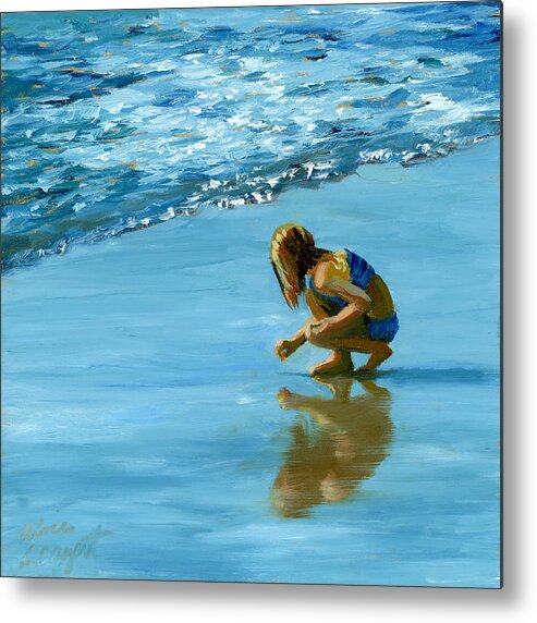 Beachcomber Metal Print featuring the painting Sea Shell Seeker by Alice Leggett