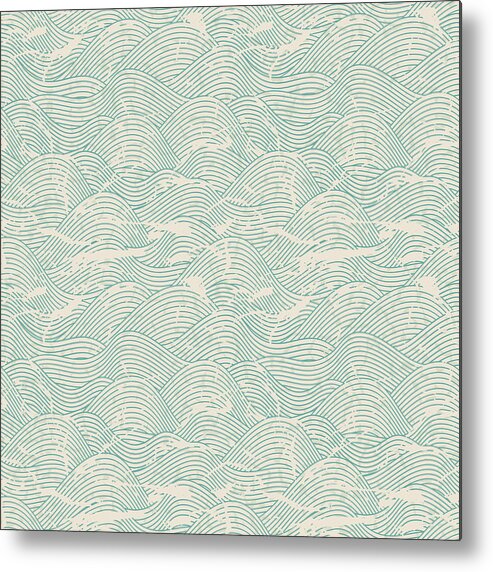 Material Metal Print featuring the digital art Seamless Wave Pattern In Blue And White by Incomible