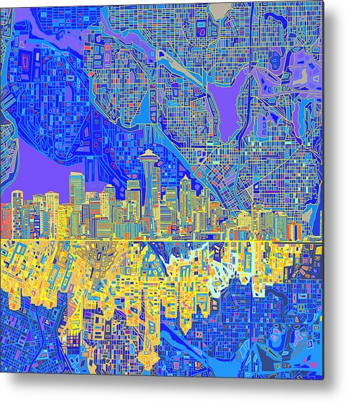Seattle Skyline Metal Print featuring the painting Seattle Skyline Abstract 6 by Bekim M