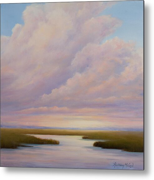 Beautiful Wind Driven Clouds Metal Print featuring the painting Serenity by Audrey McLeod
