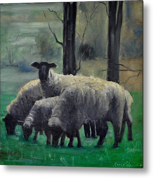Sheep Metal Print featuring the painting Sheep Family by John Reynolds