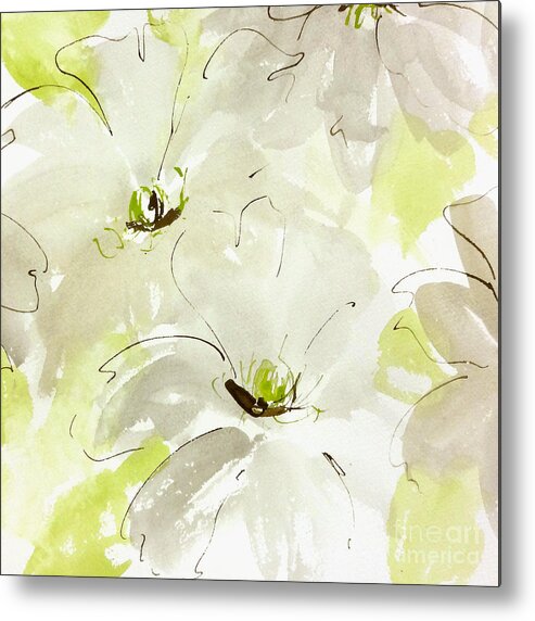 Original And Printed Watercolors Metal Print featuring the painting Silver Clematis by Chris Paschke