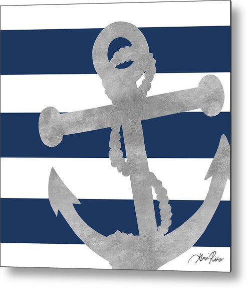 Silver Metal Print featuring the mixed media Silver Coastal On Blue Stripe I by Gina Ritter