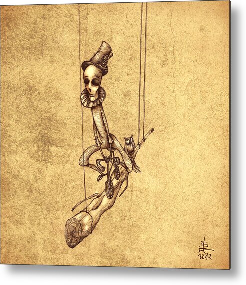 Illustration Art Metal Print featuring the painting Skeleton On Cycle by Autogiro Illustration