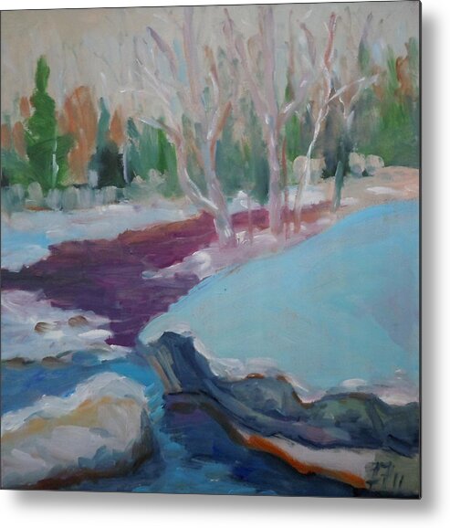 Oil Painting Metal Print featuring the painting Snowy Stream by Francine Frank