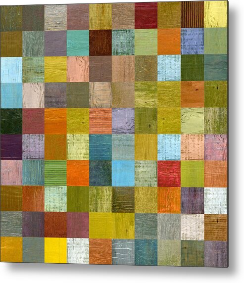 Abstract Metal Print featuring the painting Soft Palette Rustic Wood Series With Stripes ll by Michelle Calkins