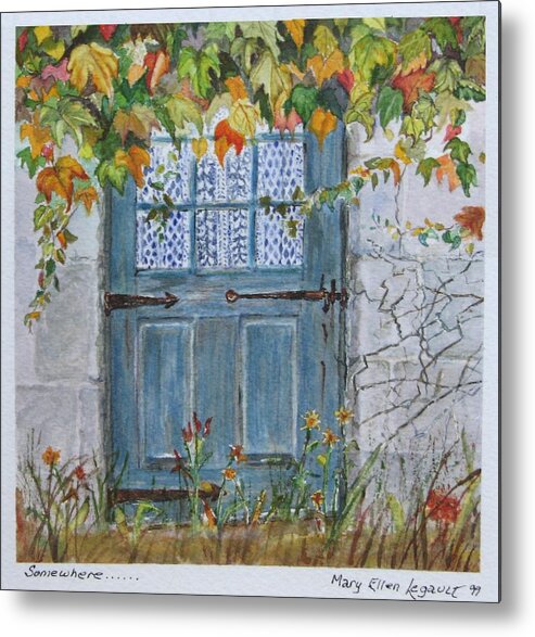 Autumn Leaves Metal Print featuring the painting Somewhere by Mary Ellen Mueller Legault