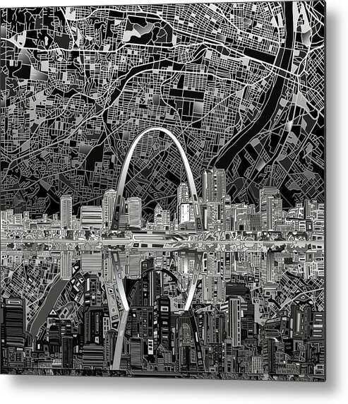 St Louis Skyline Metal Print featuring the painting St Louis Skyline Abstract 2 by Bekim M