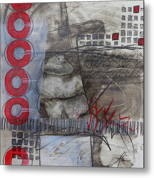 Graphic Design In Reds Metal Print featuring the mixed media Stacking Rock Red I by Laura Lein-Svencner