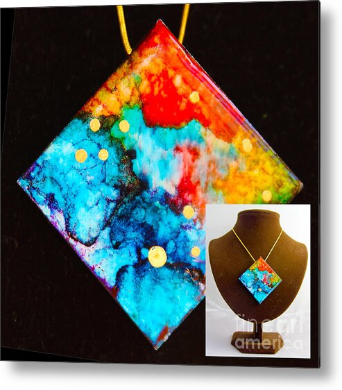Alcohol Ink Metal Print featuring the painting Stars on Granite Necklace by Alene Sirott-Cope