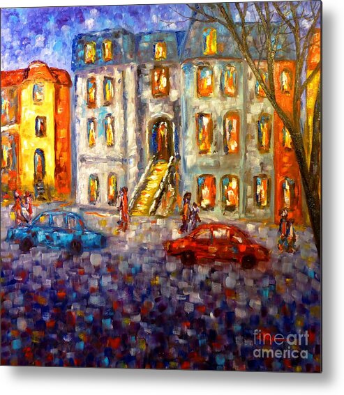 Painting Metal Print featuring the painting Street in Montreal at Dusk by Cristina Stefan