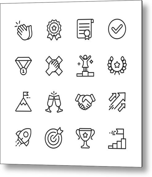 New Business Metal Print featuring the drawing Success Line Icons. Editable Stroke. Pixel Perfect. For Mobile and Web. Contains such icons as Applause, Medal, Trophy, Champagne, StartUp, Handshake. by Rambo182
