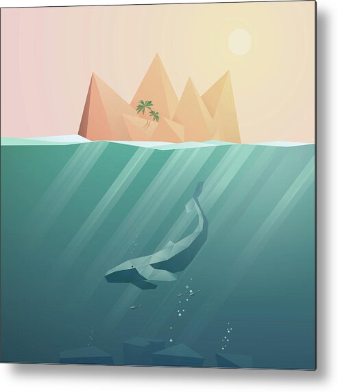 Underwater Metal Print featuring the digital art Summer Background With Underwater by Jozefmicic