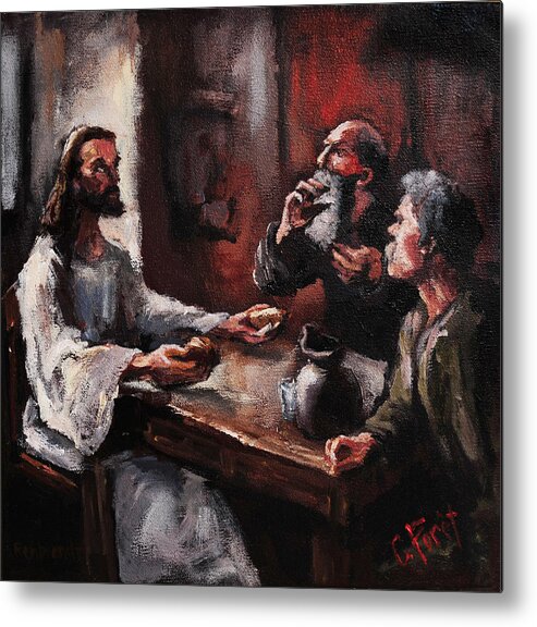 Jesus Metal Print featuring the painting Supper at Emmaus by Carole Foret