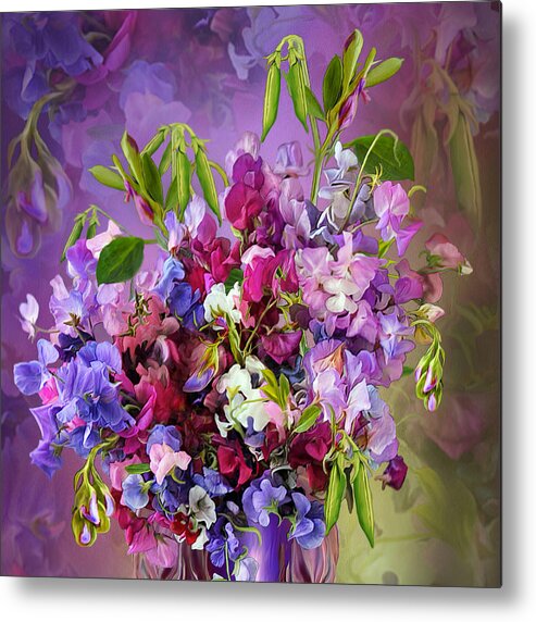 Sweet Pea Metal Print featuring the mixed media Sweet Pea Bouquet by Carol Cavalaris