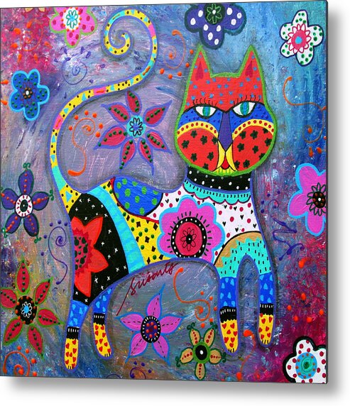 Whimsy Metal Print featuring the painting Talavera Cat II by Pristine Cartera Turkus