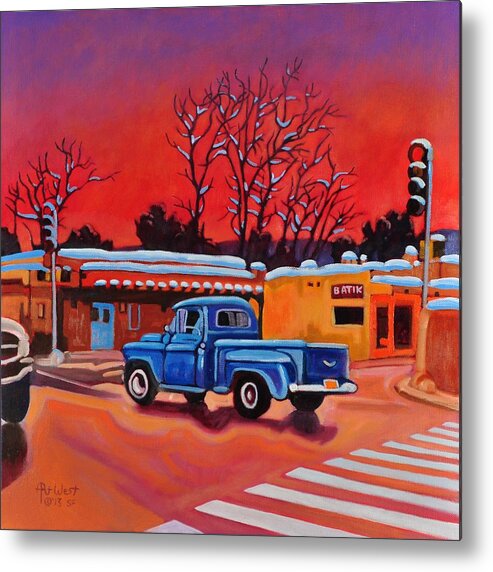Old Metal Print featuring the painting Taos Blue Truck at Dusk by Art West
