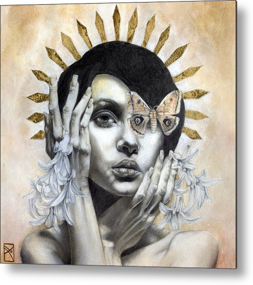 Portrait Metal Print featuring the mixed media The Abyss Gazes Back by Patricia Ariel