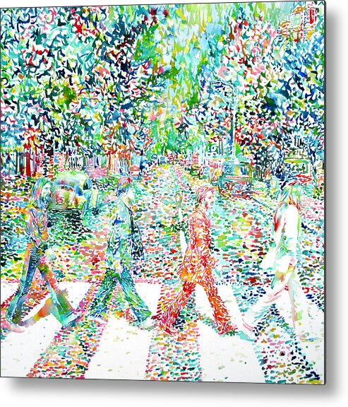 The Metal Print featuring the painting THE BEATLES - ABBEY ROAD - watercolor painting by Fabrizio Cassetta