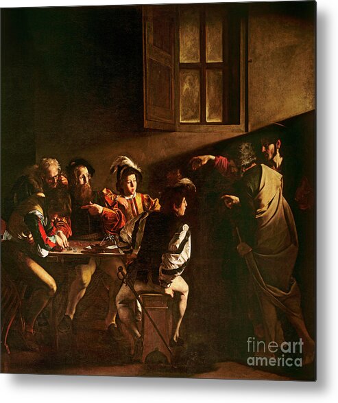 Chiaroscuro Metal Print featuring the painting The Calling of St Matthew by Michelangelo Merisi o Amerighi da Caravaggio