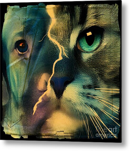 The Dog Connection Metal Print featuring the digital art The Dog Connection -Green by Kathy Tarochione