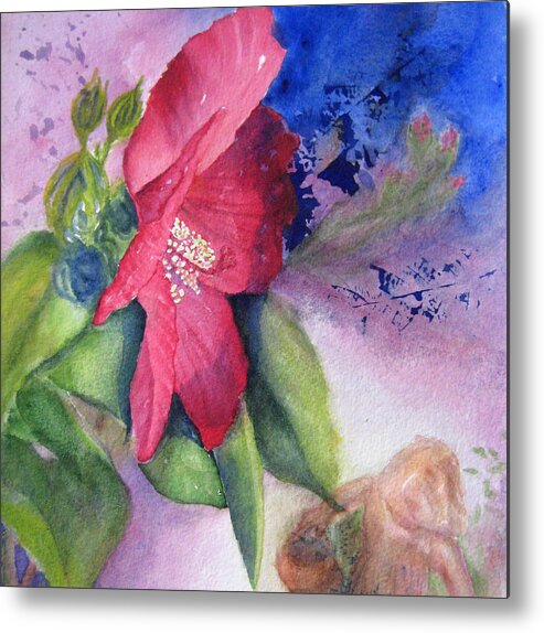 Hibiscus Metal Print featuring the painting The Gardener Close-Up by Margo Schwirian
