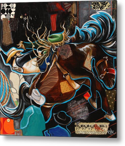 Rodeo Art Metal Print featuring the mixed media The Joy and the Pain by Katia Von Kral